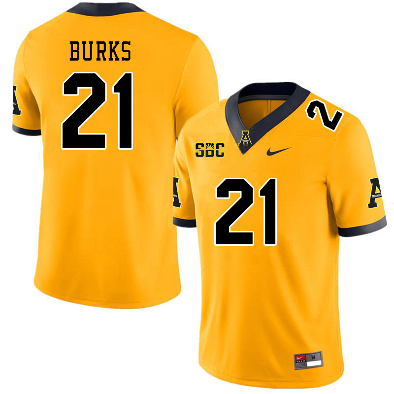 Men #21 DJ Burks Appalachian State Mountaineers College Football Jerseys Stitched Sale-Gold